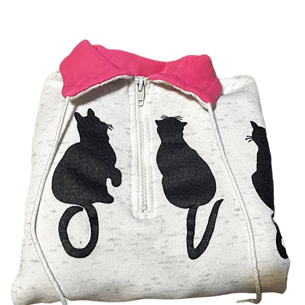 Vintage Magic USA Cat LOVE Quarter Zip Sweatshirt Pink Colorblock Women’s L - Picture 10 of 16